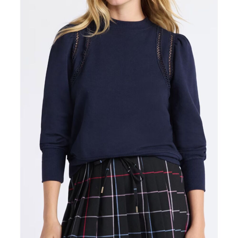 Free Assembly Women's French Terry Sweatshirt with Lace Inset Long Puff Sleeves